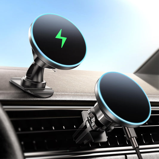BHHB for Magsafe Car Mount Charger, [2025 Upgrade] 15W 2in1 Magnetic Wireless Car Charger, fits for Magsafe Car Charger, Vent/Dashboard Phone Holder…