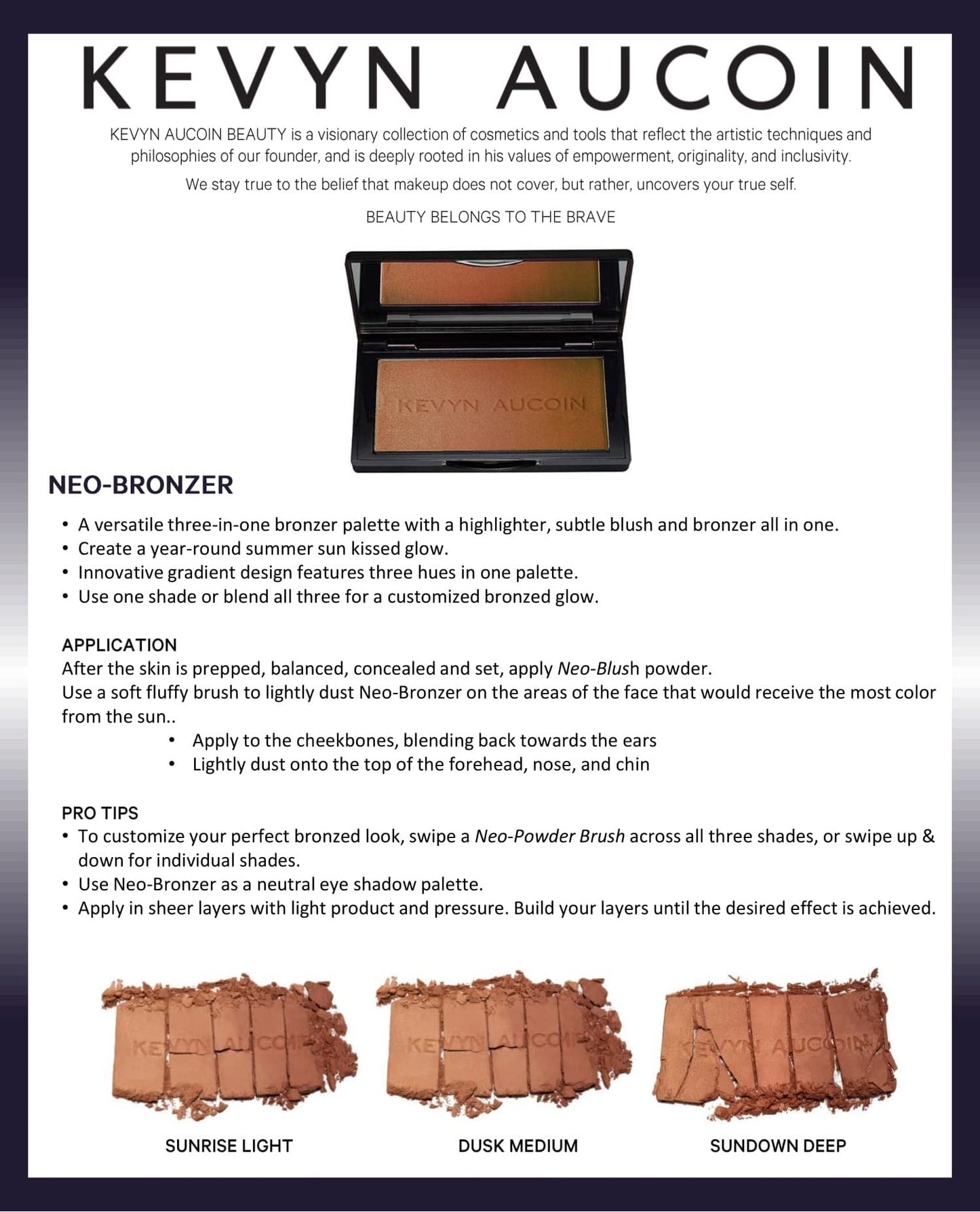 Kevyn Aucoin The Neo-Bronzer, Sunrise Light: 3 in 1 makeup palette. Highlighter, blush & bronzer in one smooth gradient makeup compact. Shimmer