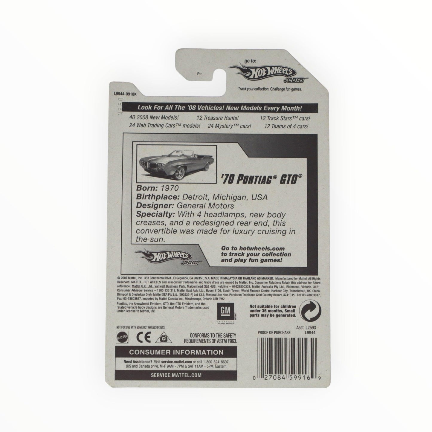 Hot Wheels 2008-029 New Models '70 Pontiac GTO 1:64 Scale RED