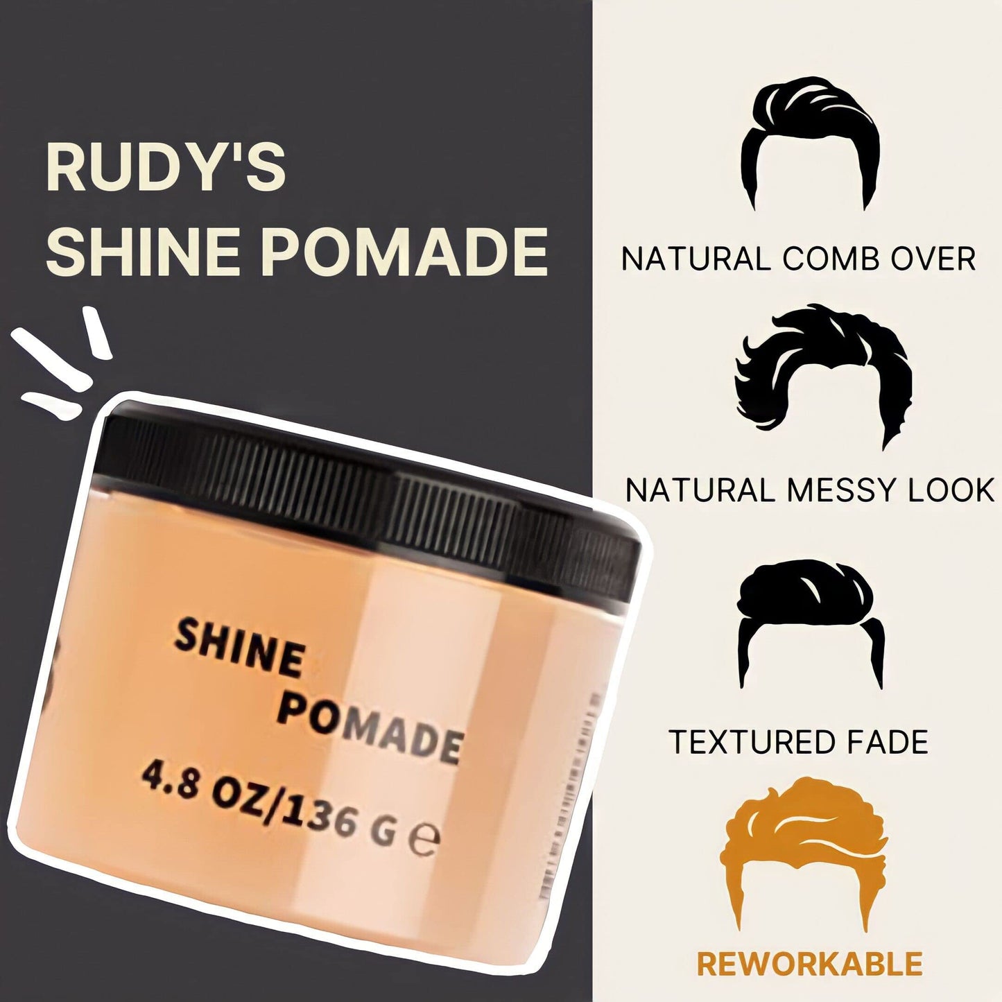 RUDY's Shine Pomade - Frizz Control with Medium Hold, Non-Greasy - Paraben Free - for Curly or Textured Hair (4.8 oz) Beauty & Personal Care Rudy's