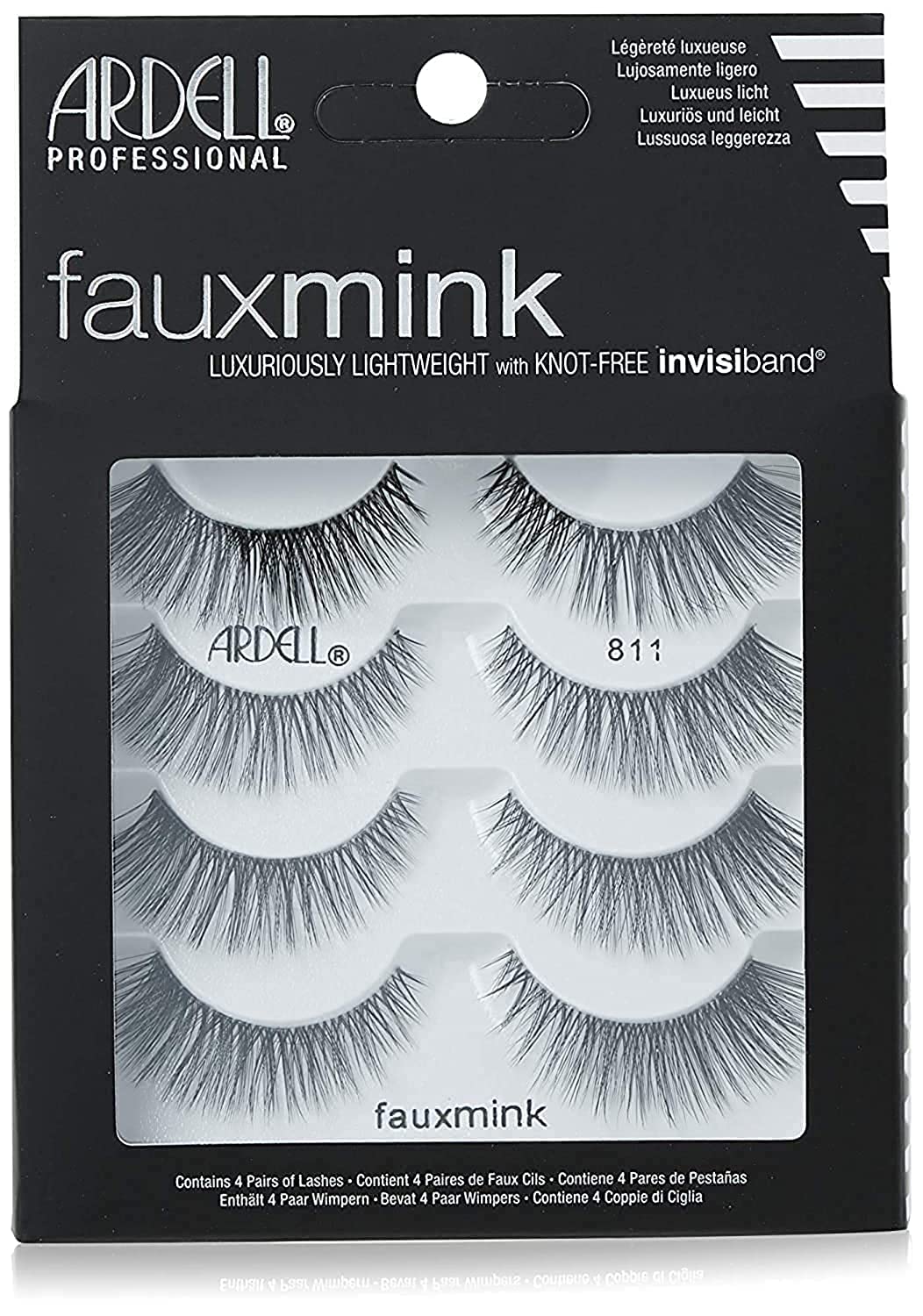 Ardell Faux Mink Lashes 811 False Eyelashes - Lightweight Natural Faux Mink Strip Wispy Lashes with Invisiband, 4 Pairs, 1 Pack