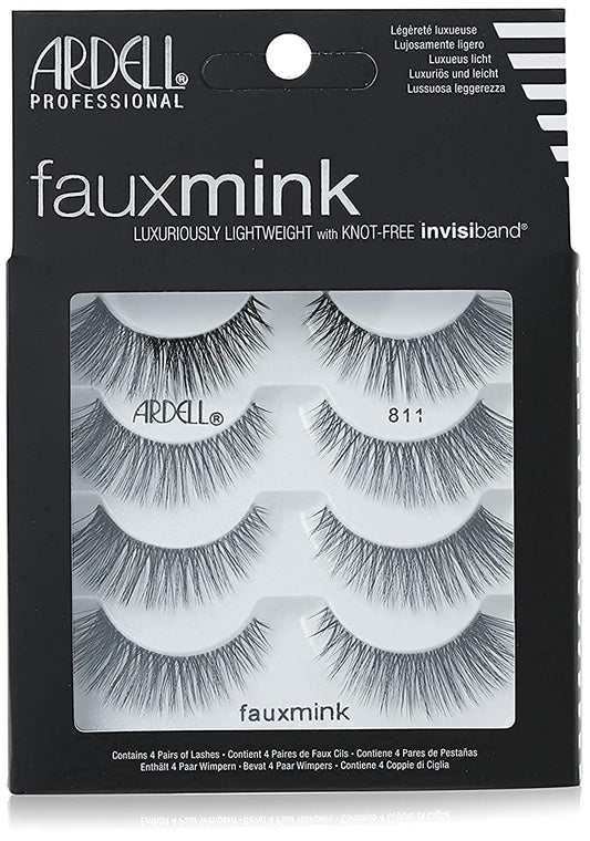 Ardell Faux Mink Lashes 811 False Eyelashes - Lightweight Natural Faux Mink Strip Wispy Lashes with Invisiband, 4 Pairs, 1 Pack