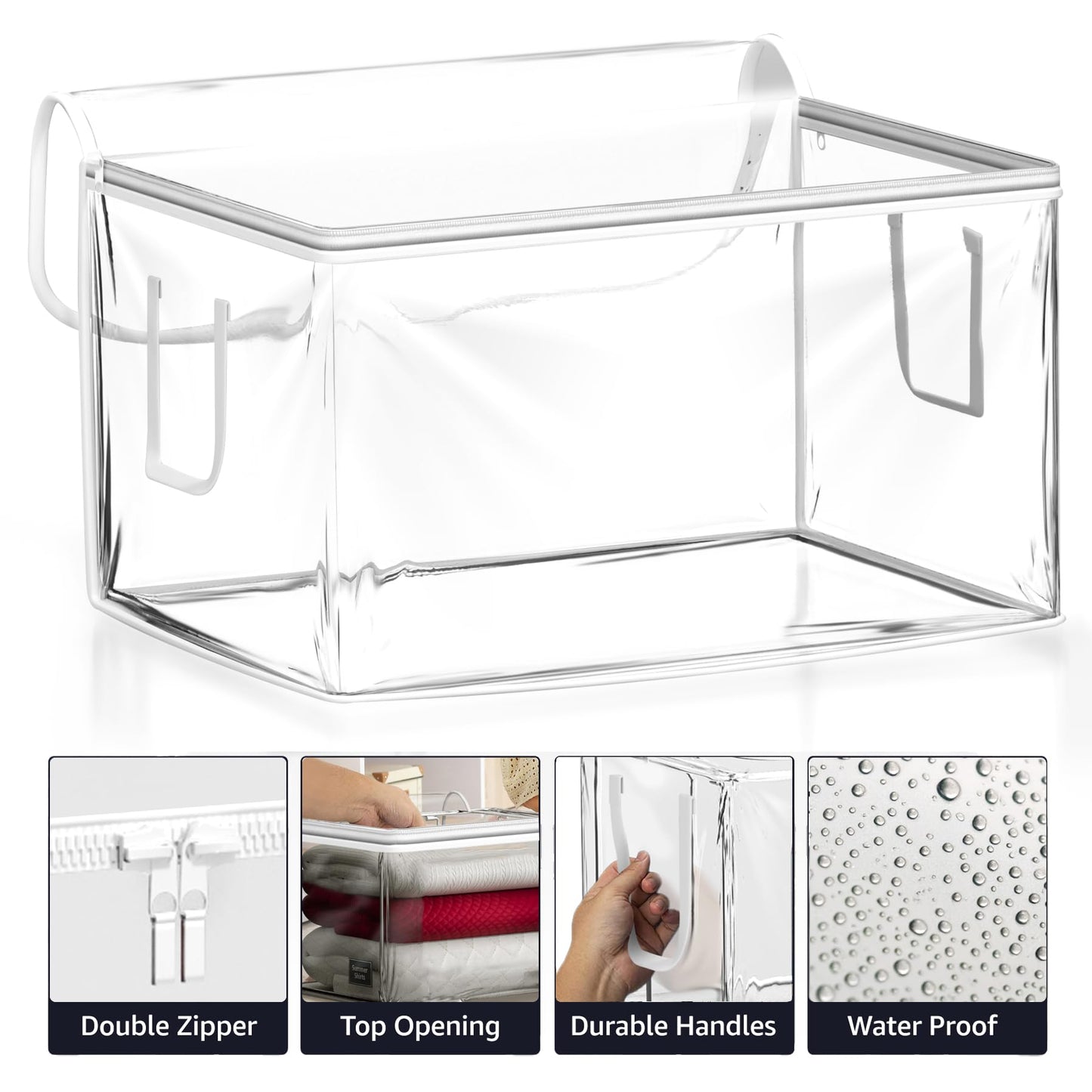 Sorbus clear Storage Bag - Foldable Large Plastic Bags with Zipper & Carry Handles, Great for Clothes, Blankets, Closets, Bedrooms, and more (6 Pack)