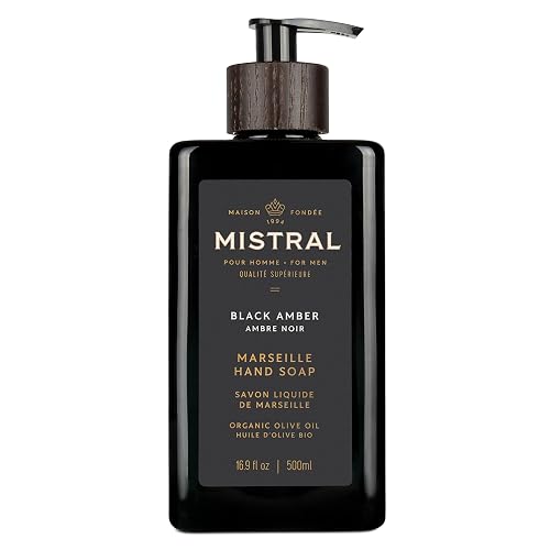 Mistral Black Amber Liquid Hand Soap for Men | Luxury Moisturizing Handsoap with Organic Olive Oil, Glycerin and Coconut Oil | Rich Lather | Beauty & Personal Care Mistral