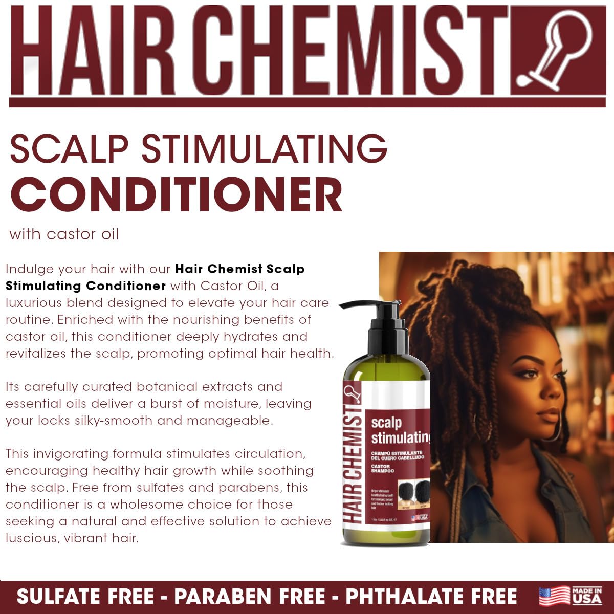 Hair Chemist Scalp Stimulating Castor Oil Shampoo 33.8 oz. & Conditioner 33.8 oz. Set - 2-PC Gift Box - Castor Oil Hair Shampoo and Castor Oil Hair
