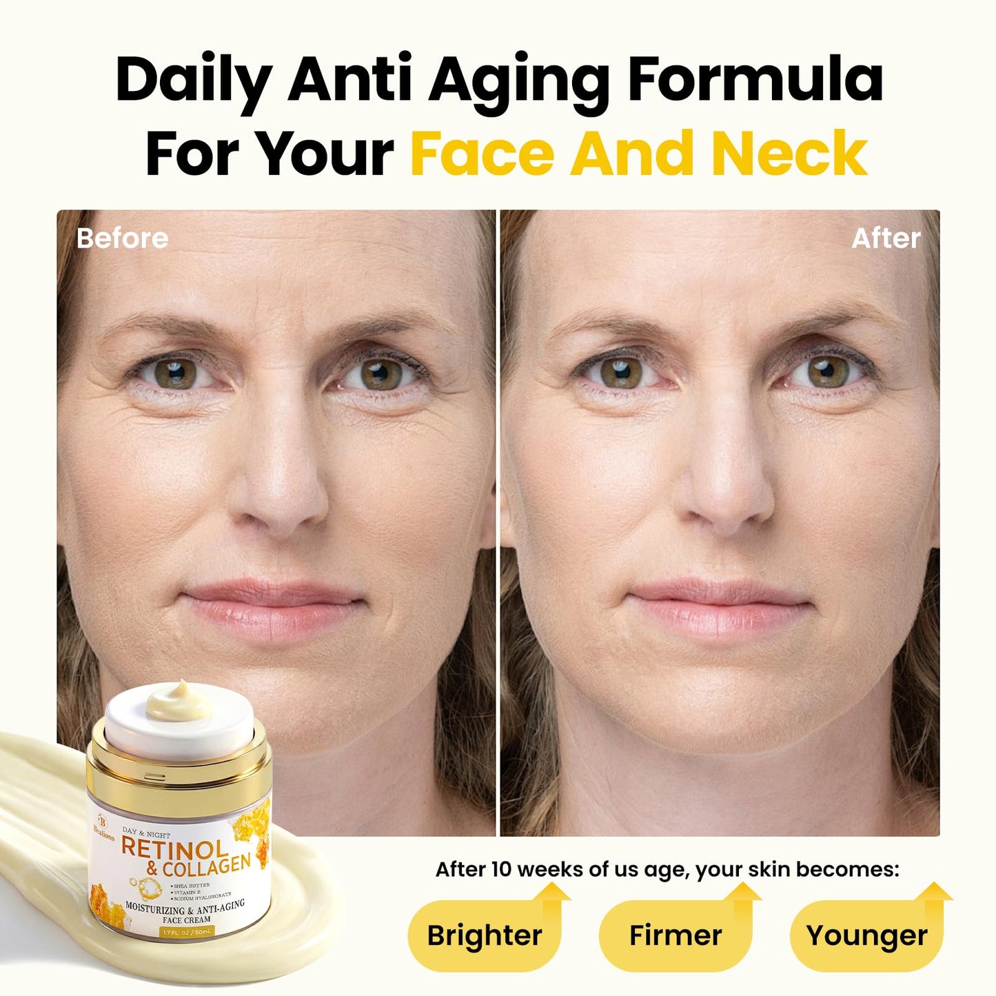 Retinol Cream for Face Anti Aging: Wrinkle Cream for Face Neck with Collagen Hyaluronic Acid - Night Moisturizer for Men Women - Facial Skin Care Gift Beauty and Personal Care Bealions