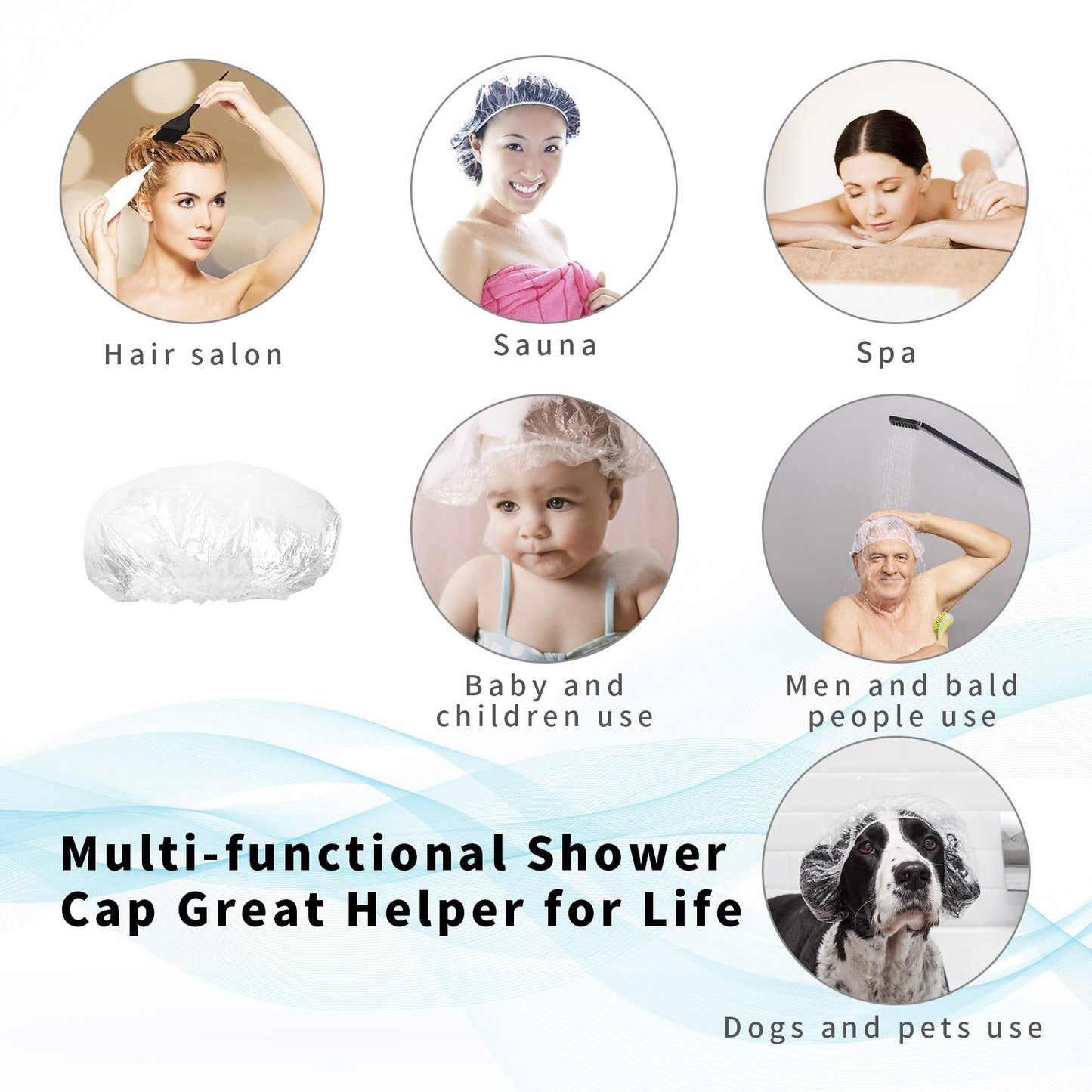 100PCS Larger Shower Caps Disposable, Thicker Waterproof Plastic Elastic Hair Bath Caps, Plastic Hair Caps for Women, Spa, Home Use, Hotel and Hair Beauty and Personal Care AIDIQIU