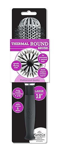 KareCo Large 3.0? Ionic Thermal Round Brush - Ceramic Dome Barrel for Fast Blow?Drying, Frizz?Free Volume, Moisture Restoration - For Medium & Long