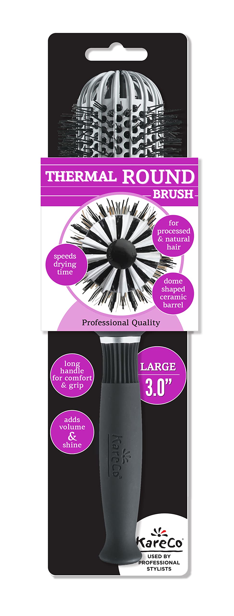 KareCo Large 3.0? Ionic Thermal Round Brush - Ceramic Dome Barrel for Fast Blow?Drying, Frizz?Free Volume, Moisture Restoration - For Medium & Long