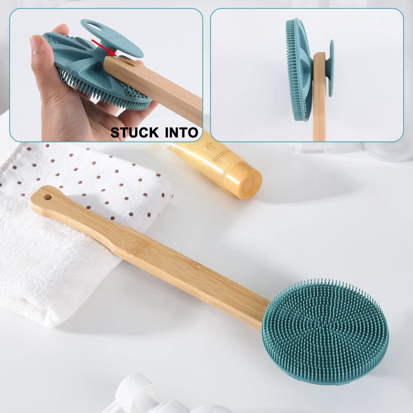 Bamboo Long Handle for INNERNEED Round Body Scrubber, for Back Scrub