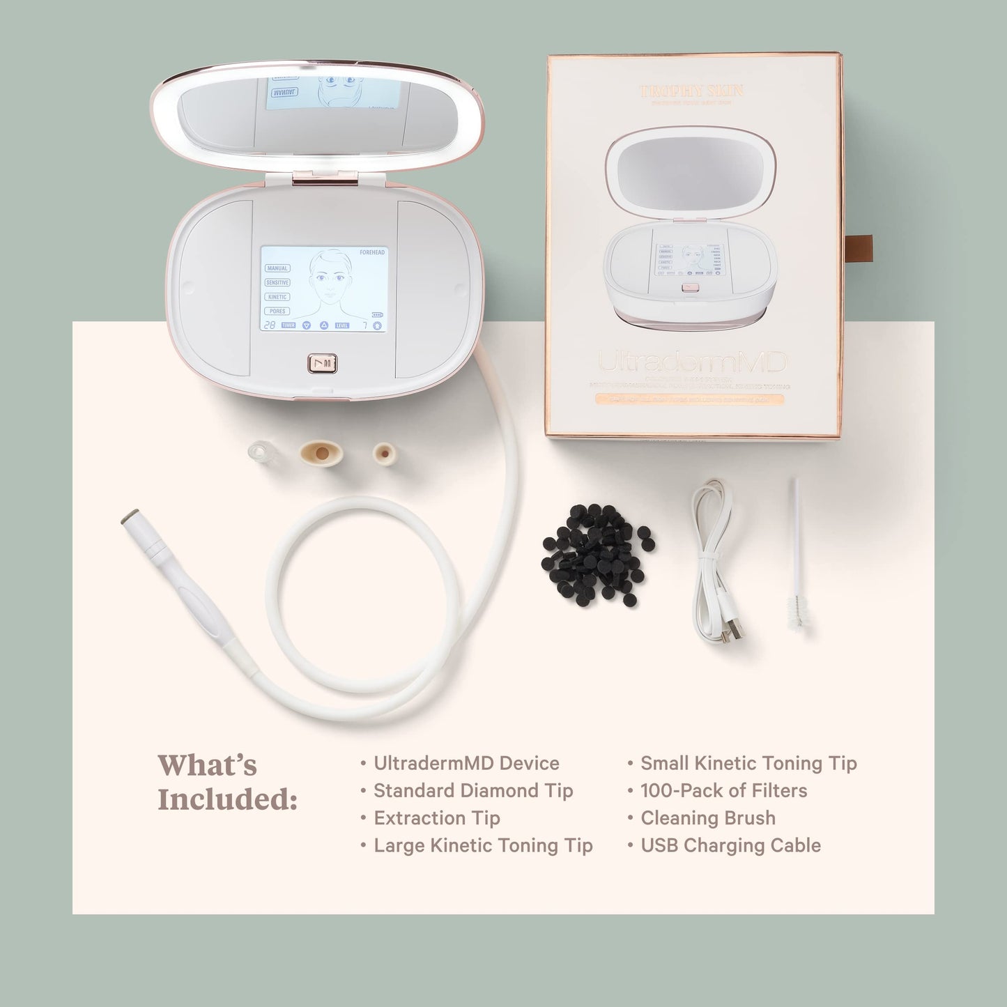 Trophy Skin UltradermMD - 3 in 1 Home Spa Microdermabrasion - Deep Skin Exfoliator Machine with Real Diamond and Pore Extractor Tips - Rejuvenate Face