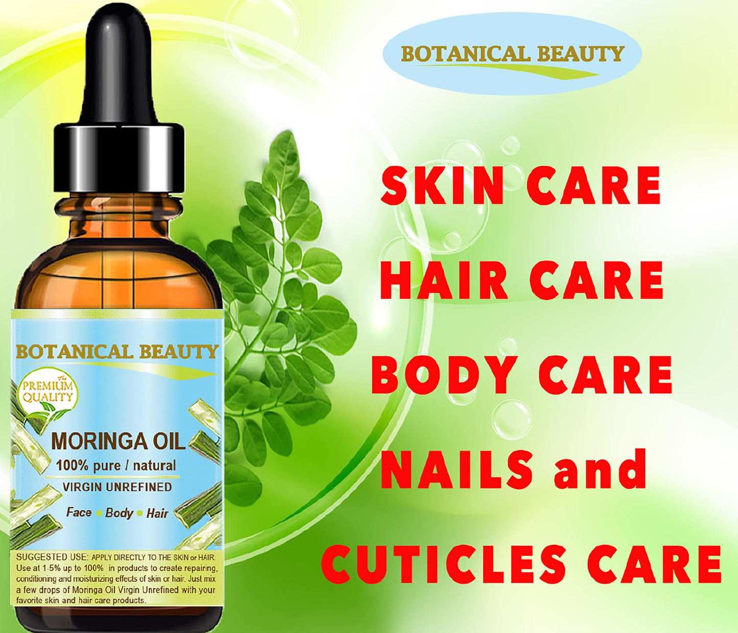Botanical Beauty MORINGA OIL Moringa oleifera WILD GROWTH Himalayan 100% Pure Natural Undiluted Virgin Unrefined for Face, Skin, Hair, Lip, Nails (0.5