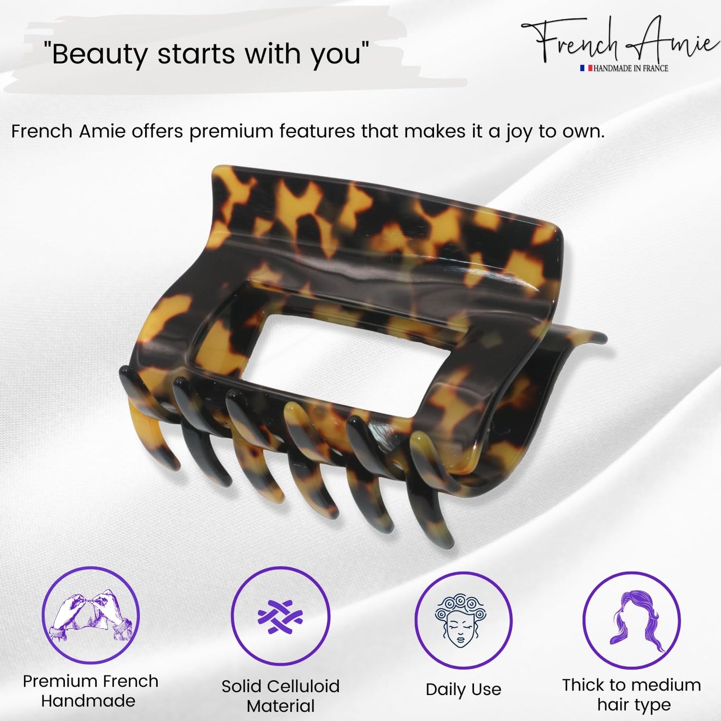 French Amie Geo Large Tokyo 3" Handmade Leopard Celluloid Strong Hold Jaw Hair Claw Clip Clamp Clutcher for Women and Girls, Made in France (Tokyo)