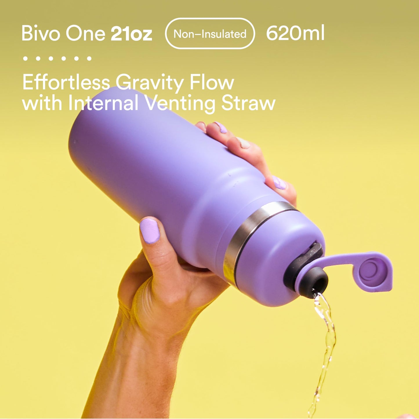 Bivo One 21oz Non Insulated Stainless Steel Bike Water Bottle - Lightweight for Cycling, Travel, Kids - No Plastic Taste, Fits Most Cages, Dishwasher