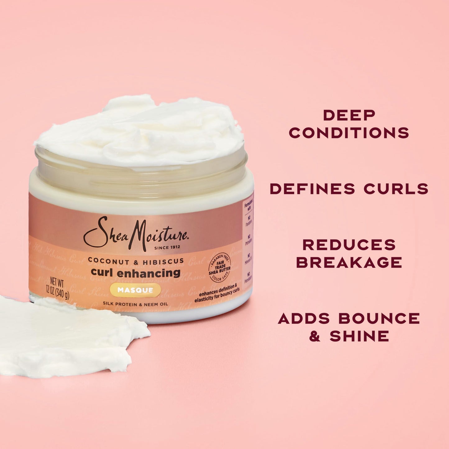 SheaMoisture Hair Mask Coconut & Hibiscus for Dry Curls Hair Mask with Shea Butter 11.5 oz