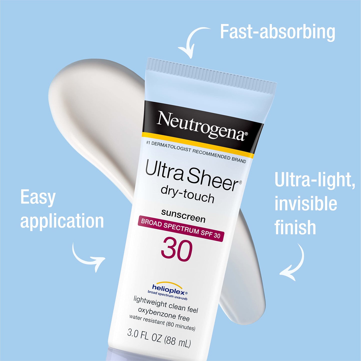 Neutrogena Ultra Sheer Dry-Touch Water Resistant and Non-Greasy Sunscreen Lotion with Broad Spectrum SPF 30, 3 fl. oz (Pack of 3)