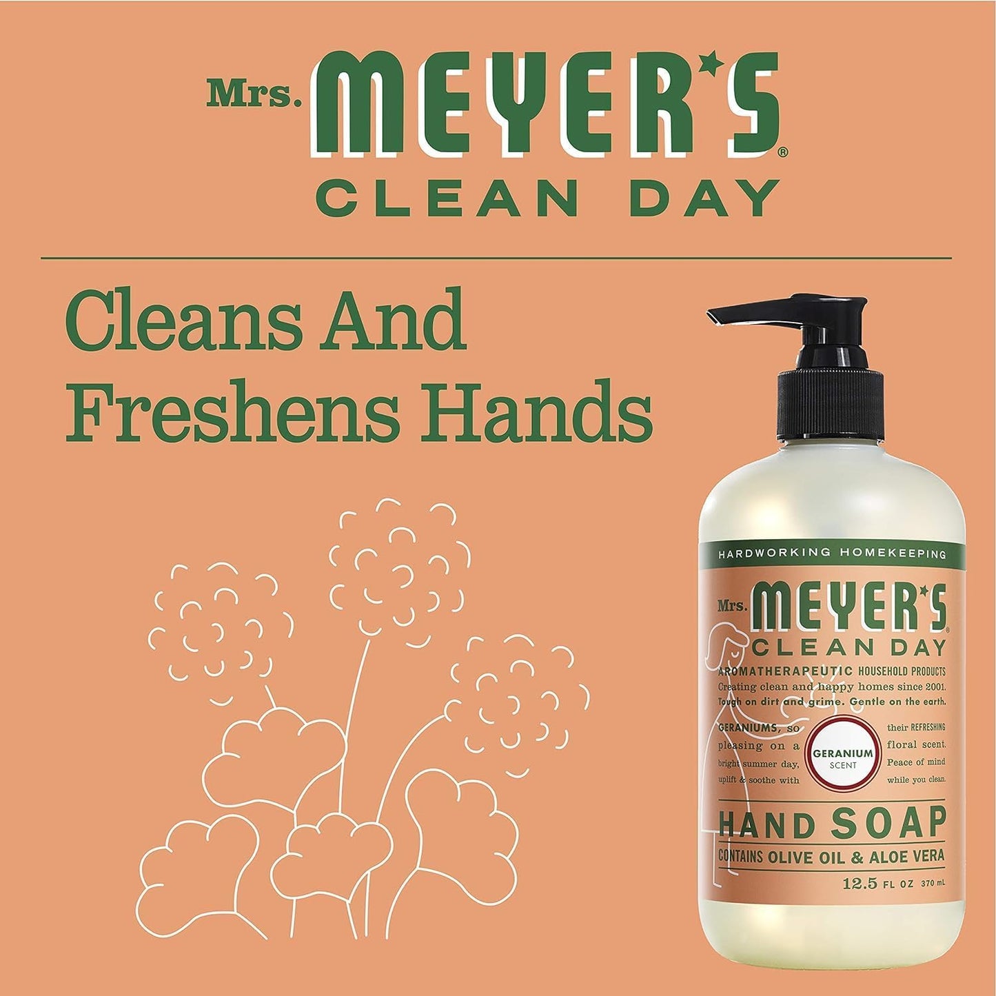 MRS. MEYER'S CLEAN DAY Hand Soap, Geranium, Made with Essential Oils, 12.5 oz- Pack of 2