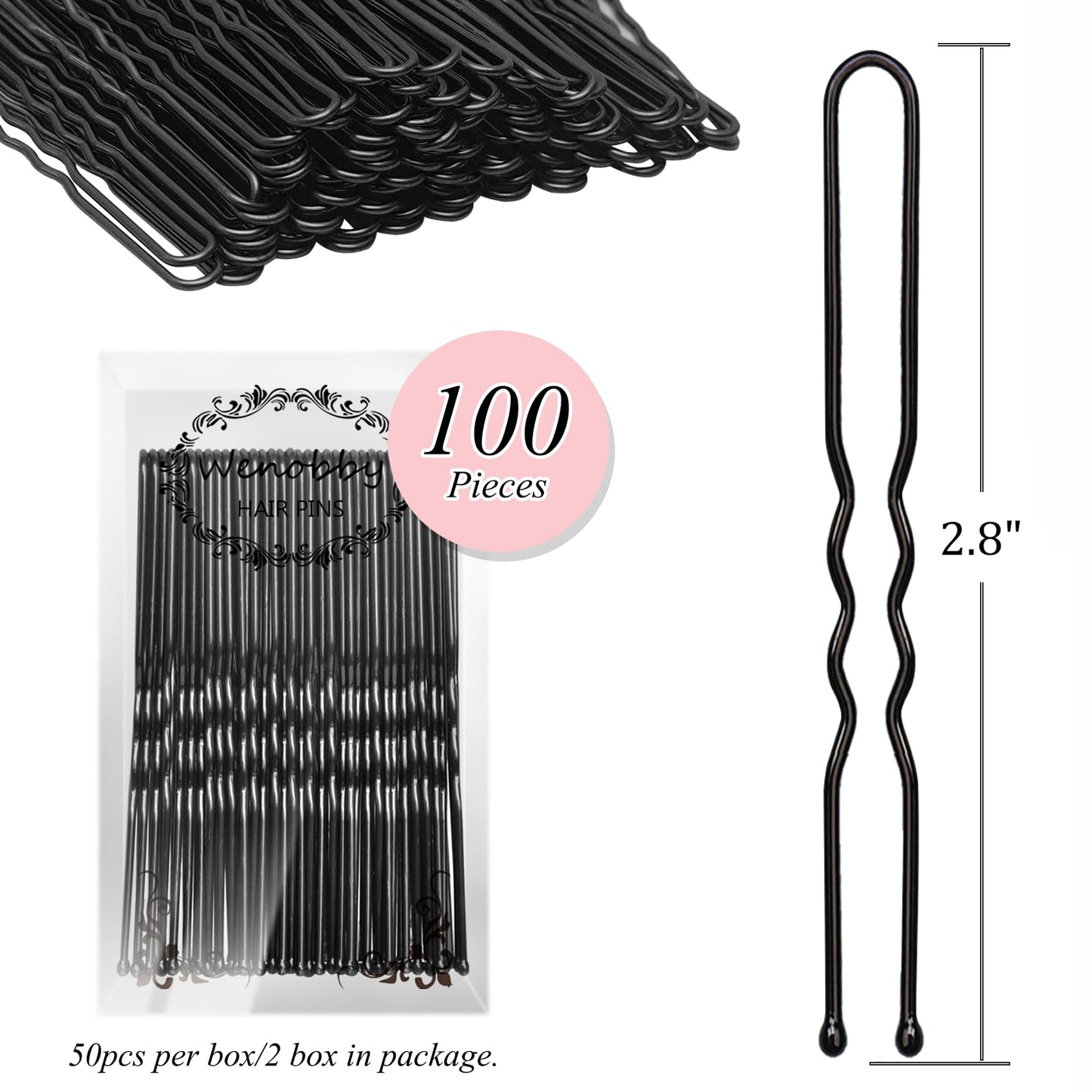 U Shaped Hair Pins for Buns, 100 PCS 2.8" Hair Pins for Women Hair Styling with Thick Hair Beauty and Personal Care Wenobby