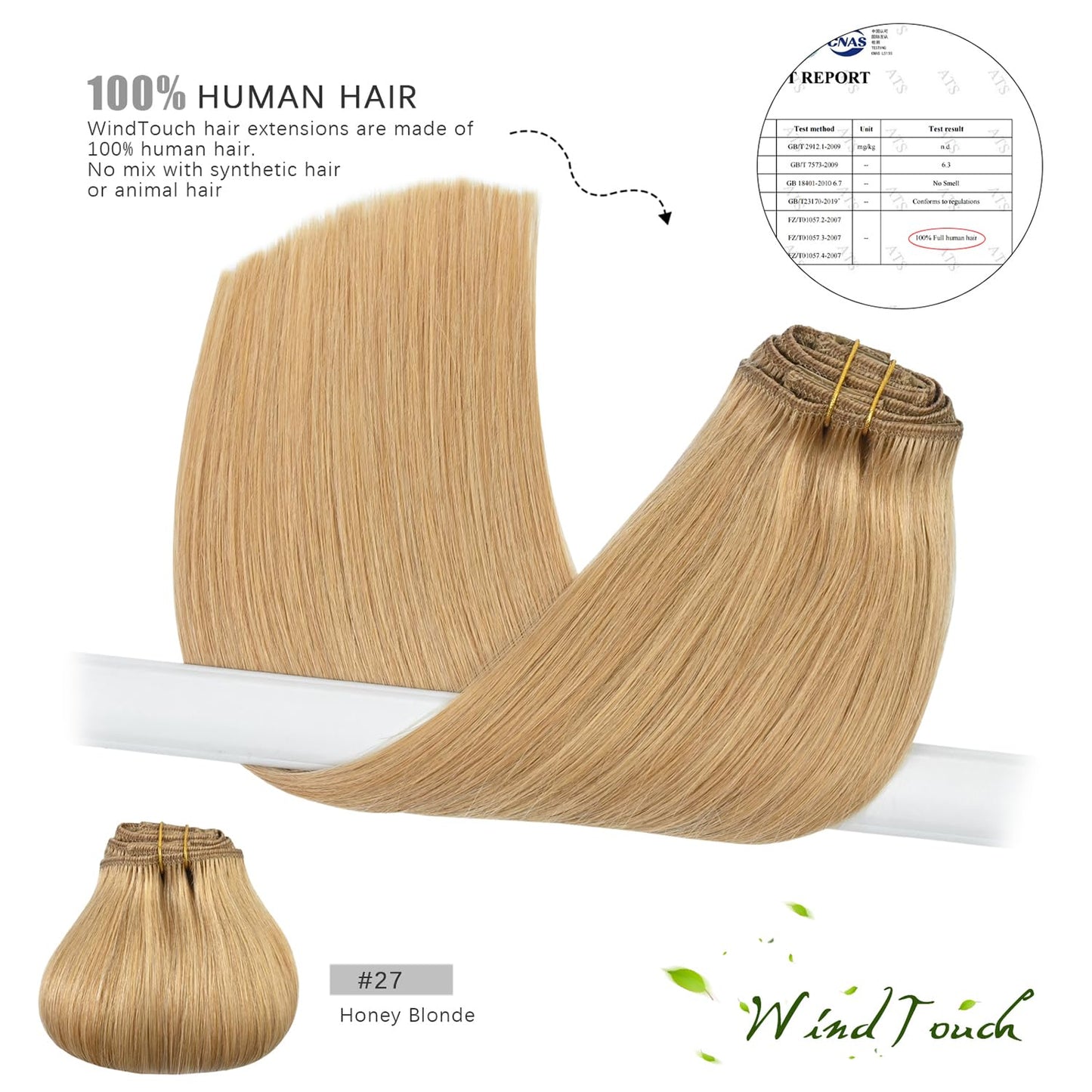 WindTouch Clip in Hair Extensions Human Hair Honey Blonde Hair Extensions 15Inch 75g 7PCS #27