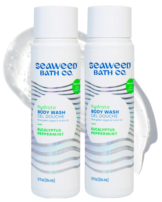 Seaweed Bath Co. Hydrate Body Wash - Eucalyptus Peppermint - Hydrating Lathering Cleanser with Nourishing Natural Ingredients - Vegan, Paraben