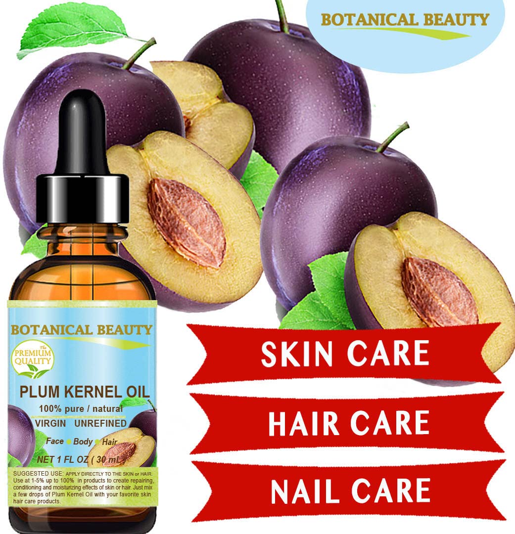 Botanical Beauty French PLUM KERNEL OIL 100% Pure Natural Virgin Unrefined Cold Pressed Carrier Oil 0.33 oz- 10 ml for Face, Skin, Hair, Lips, Nails.
