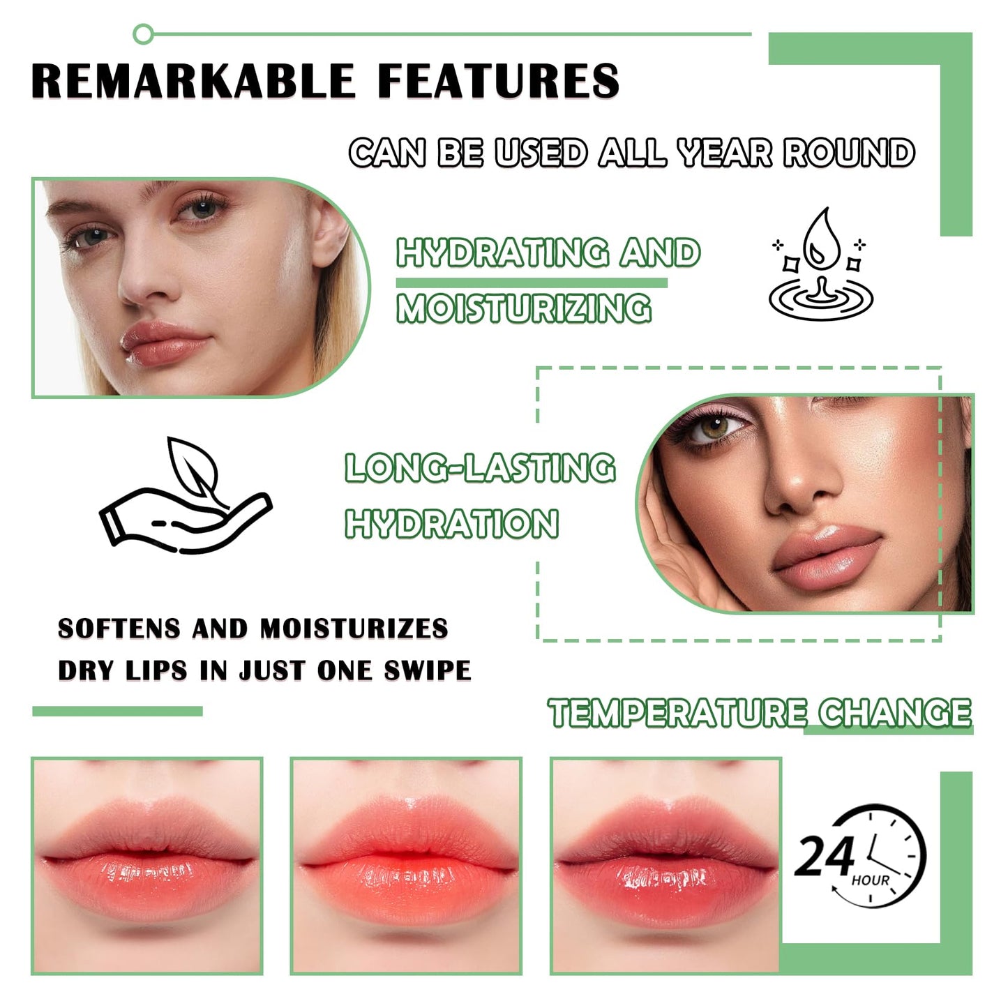 4PCS Aloe Vera Color Changing Lipstick,Temperature Color Change Lip Gloss Makeup Set,Waterproof Long Lasting Aloe Vera Tinted Lip Balm