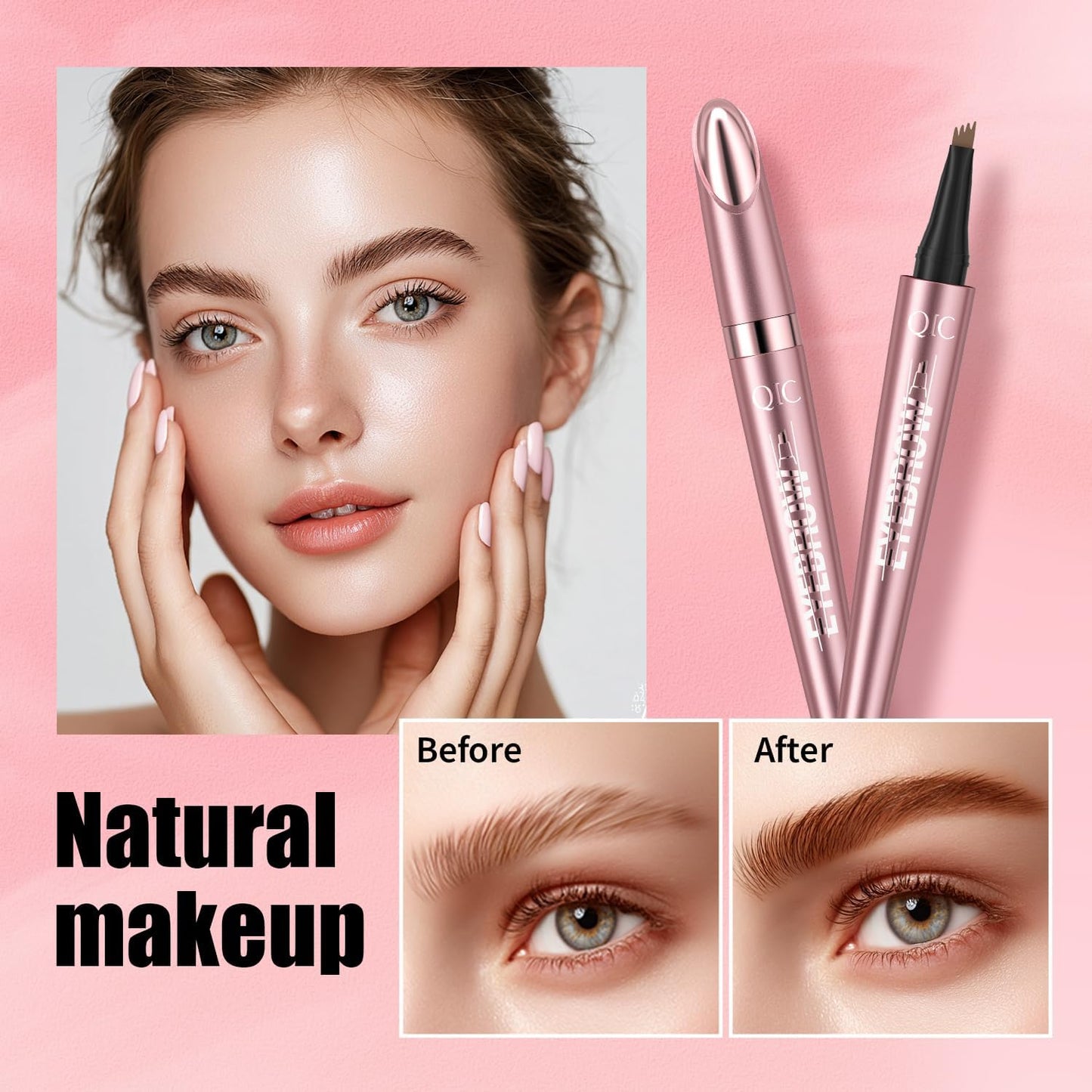 3D Waterproof Microblading Eyebrow Pen with 4 Fork Tip,QIC Eyebrow 4 Tip Brow Pencil,Long-Lasting Natural Eyebrow Hair,Magic Eyebrow Pencil Eyebrow Beauty and Personal Care QIC