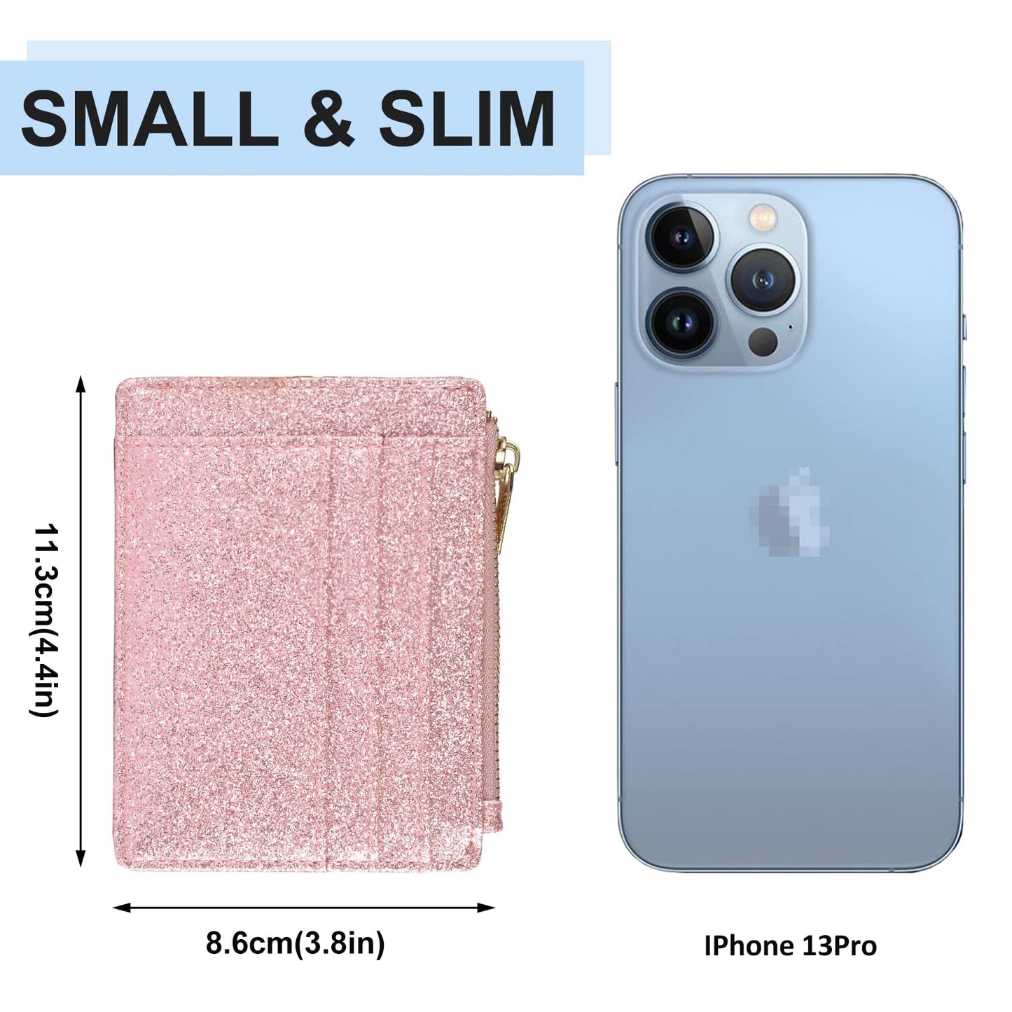 woogwin Slim RFID Credit Card Holder for Women Mini Front Pocket Wallet Purse With Keychain(starRosegold)