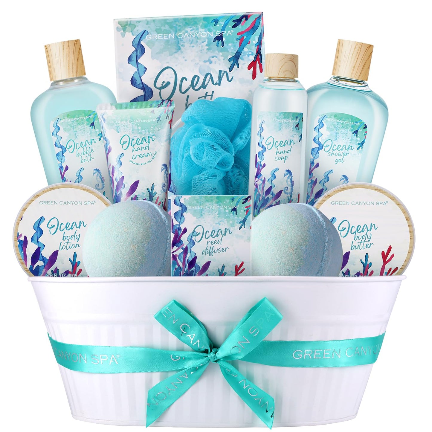 Spa Gift Baskets for Women, Bath and Body Gift Set for Women, 12Pcs Ocean Spa Sets Includes Bubble Bath, Body Lotion,Valentine's Bath Gifts