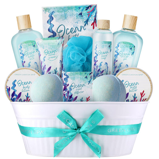Spa Gift Baskets for Women, Bath and Body Gift Set for Women, 12Pcs Ocean Spa Sets Includes Bubble Bath, Body Lotion,Valentine's Bath Gifts