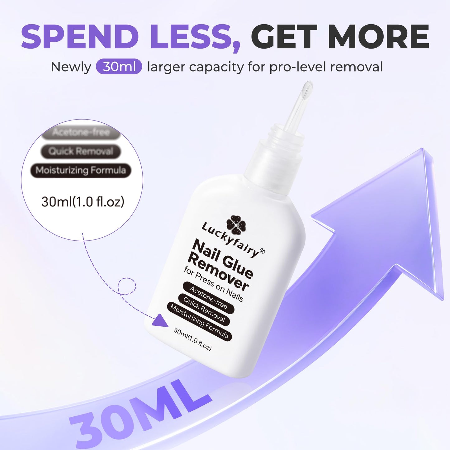 Luckyfairy 30ml Nail Glue Remover: Multi-functional Press On Nail Remover, Gentle Non-Acetone Nail Polish Remover for Gel Nails Tips, Quick Easy Beauty and Personal Care Luckyfairy