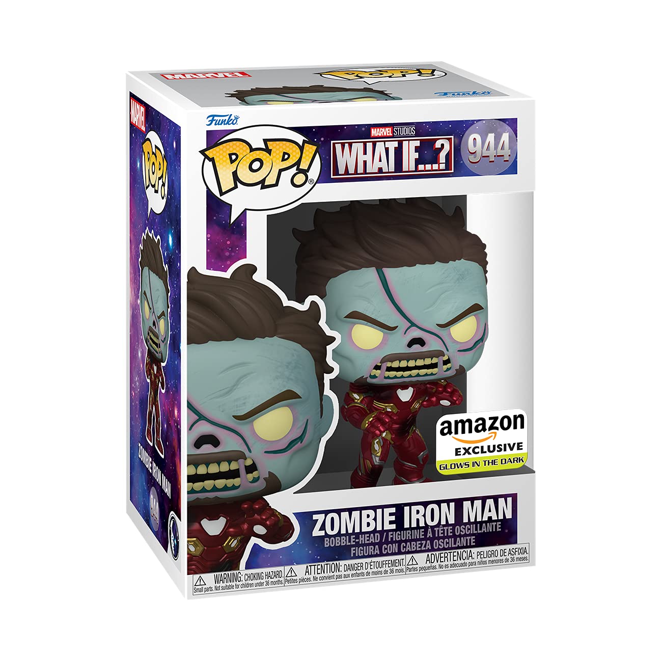 Funko POP Marvel: What If? - Zombie Iron Man, Amazon Exclusive Glow in The Dark, Multicolor, (58178)