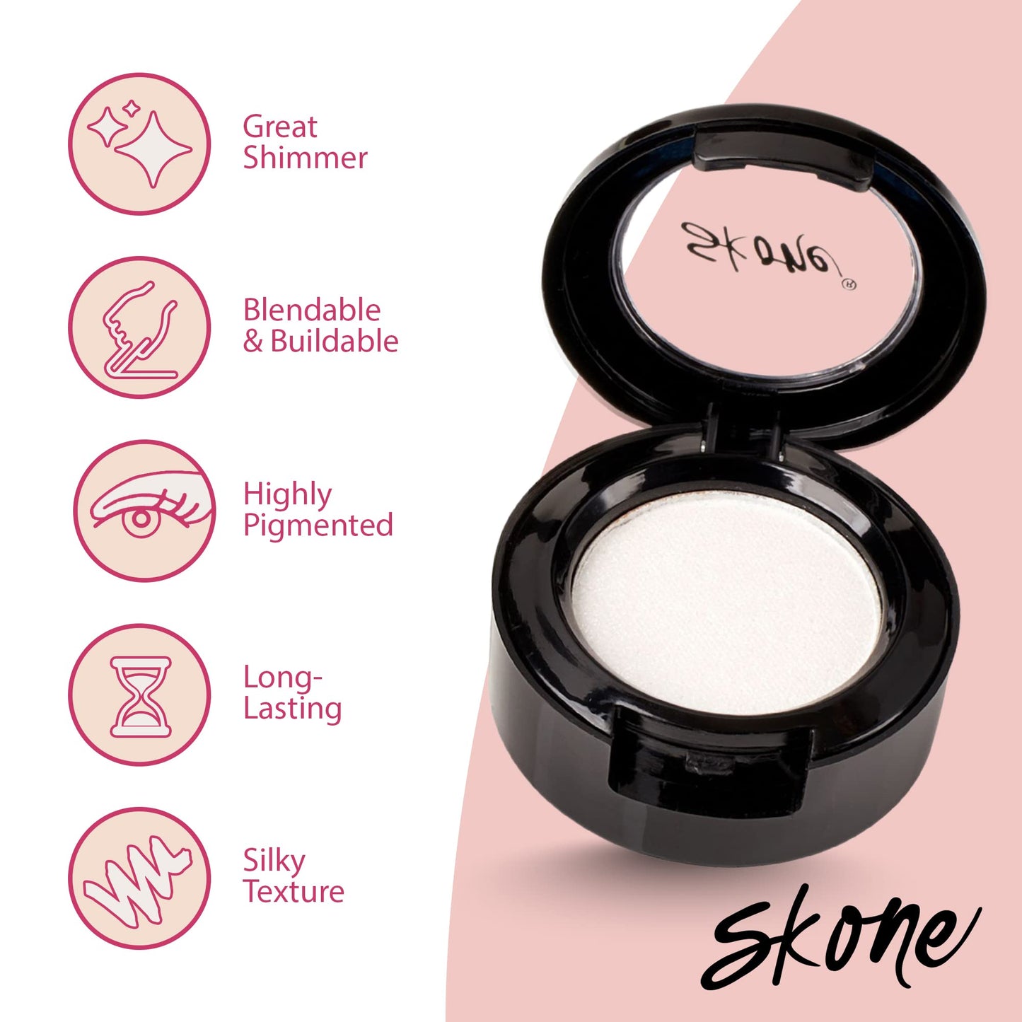 Skone Cosmetics Gems Eye Shadow, Highly Pigmented, Longwear Eye Makeup, Single Eyeshadow with Pro Shimmery Finish - Ultra-Blendable, Slightly Shimmer…