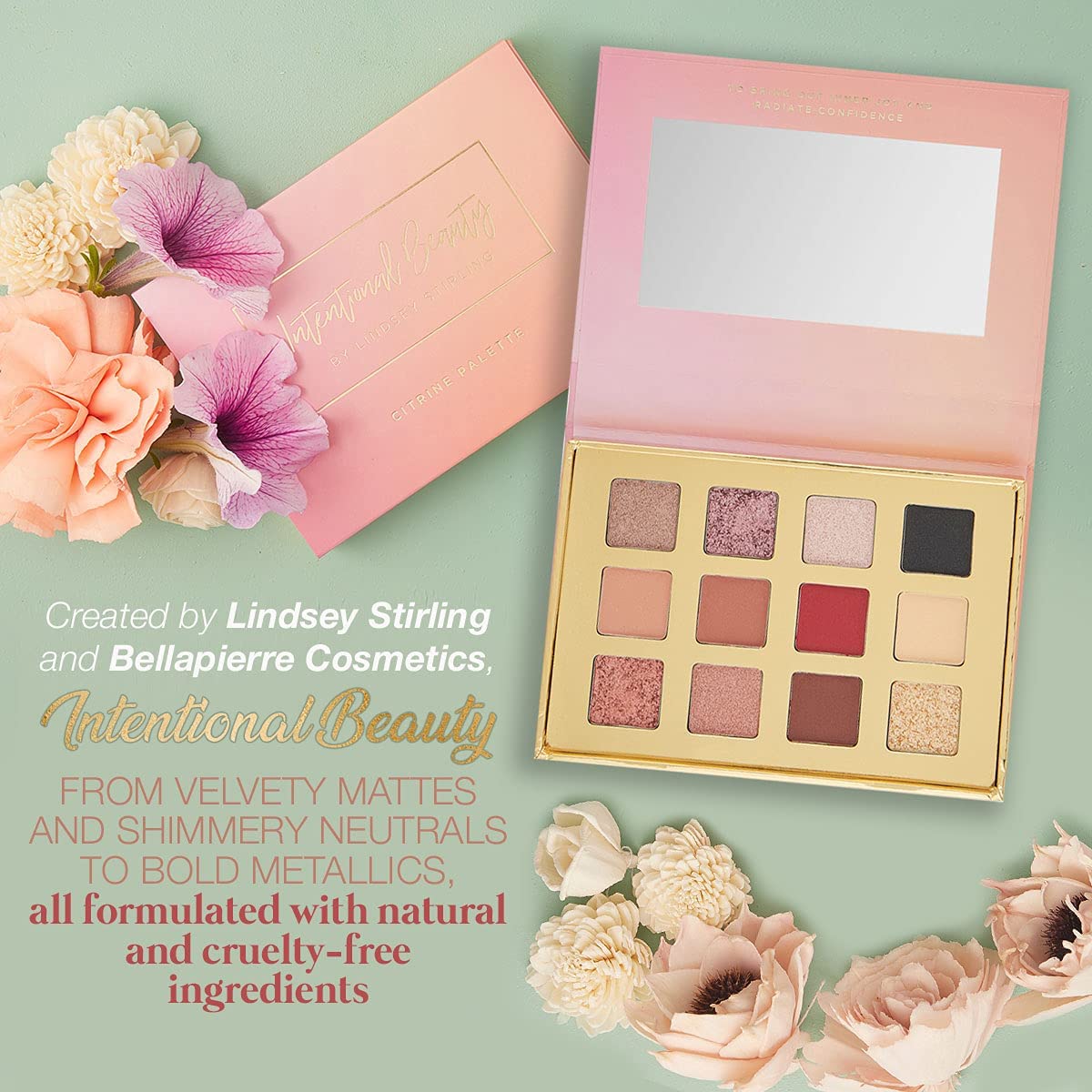 bellapierre Lindsey Stirling Citrine Palette | 12 Color Eyeshadow Palette Infused with Citrine Crystal | Non-Toxic & Paraben Free | Cruelty Free