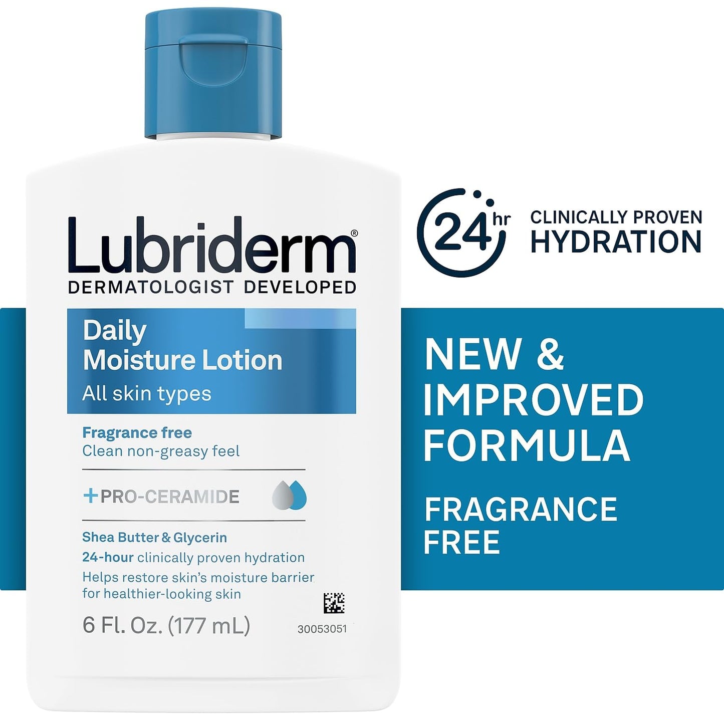 Lubriderm Daily Moisture Hydrating Unscented Body Lotion with Vitamin B5 for Normal to Dry Skin, Non-Greasy and Fragrance-Free Lotion. 16 fl. oz