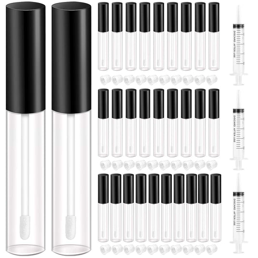 KPX 30 Pcs lip Gloss Tube Containers Bulk Wand 10ml Empty Clear Pink Lip Oil Tubes Refillable Lip Balm Bottles with Rubber Insert for DIY Makeup Such