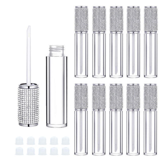 AJLTPA 10 Pack Crystal Rhinestone Lip Gloss Wand Tubes, 5ml Empty Lip Gloss Containers, Lipgloss Lip Balm Bottles with Rubber Stoppers for DIY Lip