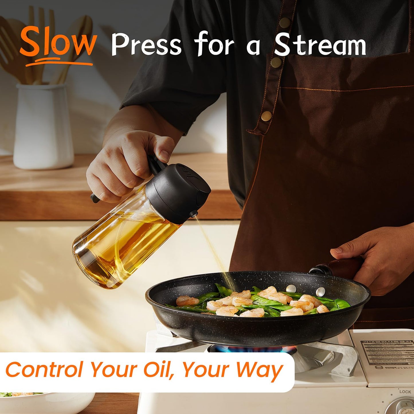 TrendPlain 16oz Glass Olive Oil Sprayer – 2-in-1 Dispenser Bottle for Cooking, Air Fryer, Salad, BBQ – Black