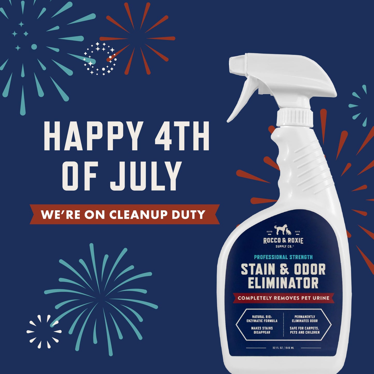 Rocco & Roxie Stain & Odor Eliminator – 32oz Enzymatic Pet Cleaner for Carpet, Cat & Dog Urine, Strong Odor Remover Spray