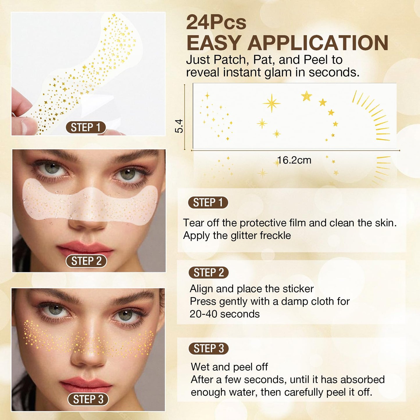 Wodelanle Glitter Freckles Face Tattoo, 24 Count Gold Face Glitter Speckles Makeup Patches, Glow Up Makeup Patches, Cute Glitter Freckles Makeup