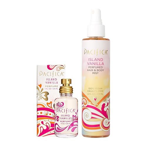 Pacifica Island Vanilla Spray Perfume & Hair and Body Mist Set - Tahitian Vanilla Clean Fragrance Duo, Essential Oil Blend, Alcohol-Free Hair/Body