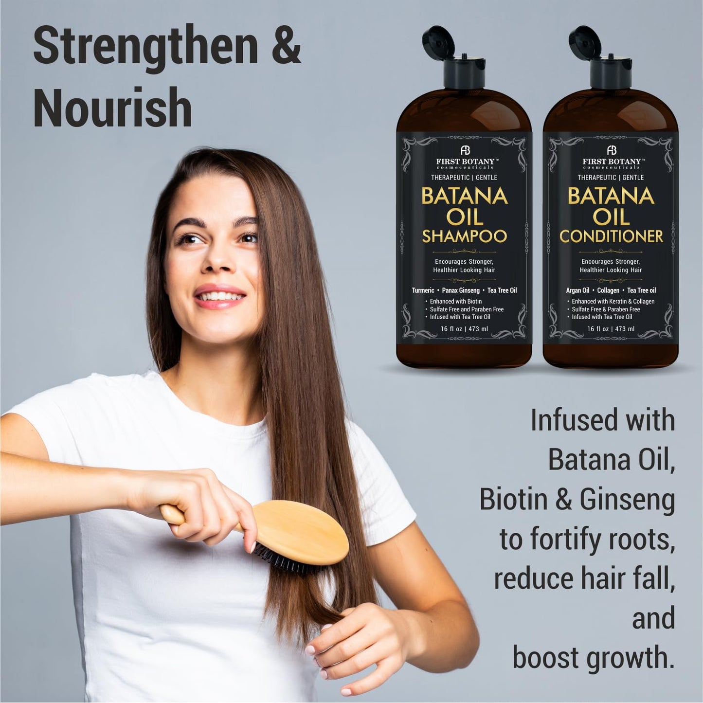 Batana Oil Shampoo and Conditioner - Fights Hair Loss, Promotes Hair Growth, Fights Dandruff, Lice & Itchy Scalp - for Men and Women Sulfate Free - 16