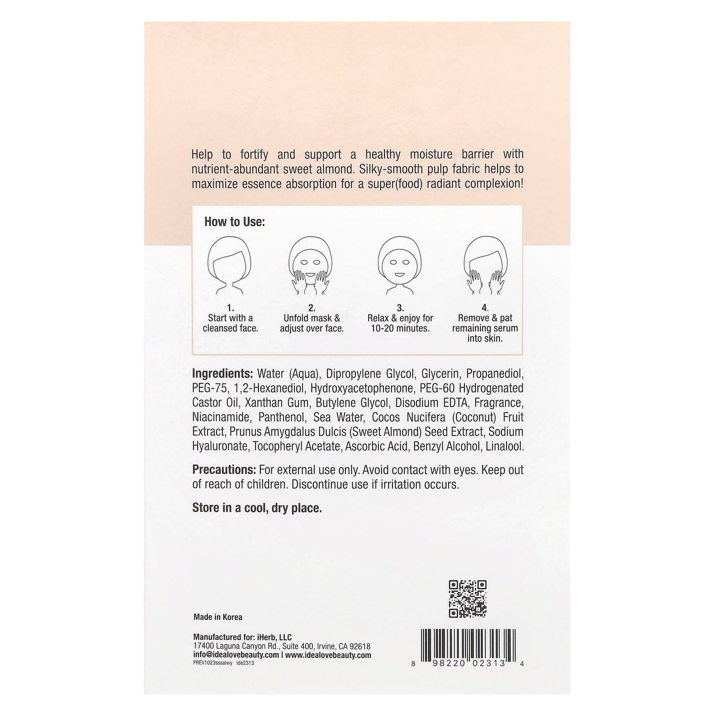 Idealove Superfood Skin Savior, Almond Love with You, 5 Beauty Sheet Masks, 0.68 fl oz (20 ml) Each