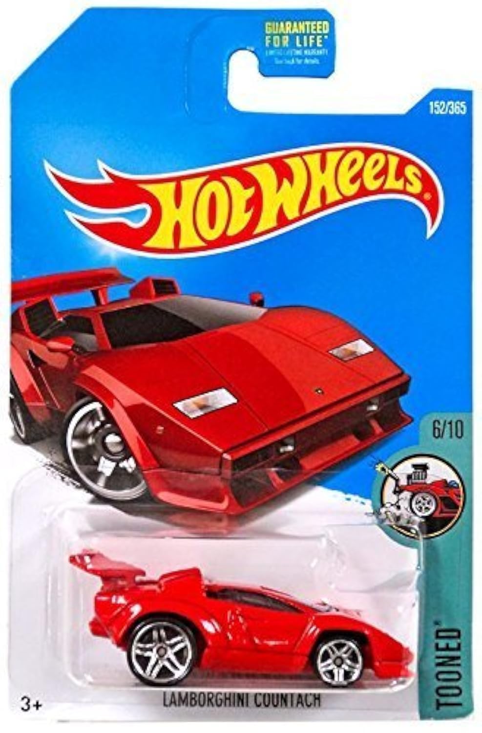 Hot Wheels 2017 Tooned Lamborghini Countach 152/365, Red, 1:64 Scale Die-Cast Car, Kid, Unisex, Children, Teens, Adults