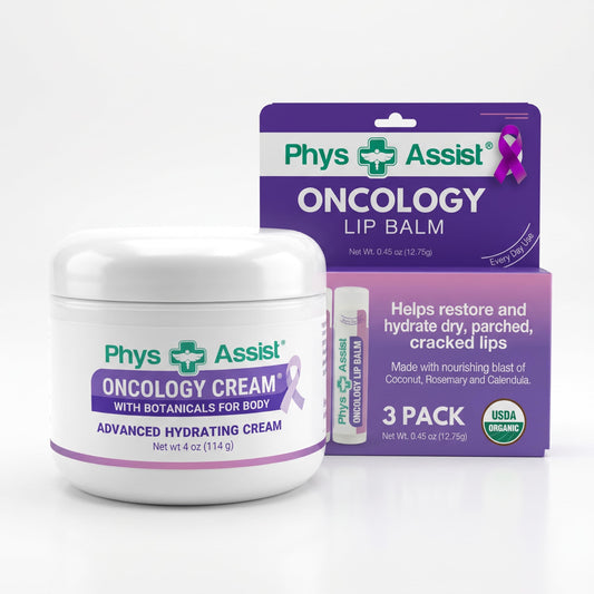 PhysAssist Oncology Cream with Botanicals for Body 4 oz + Lip Balm 3 Pack. Skin Therapy Set for Dry, Sensitive & Stressed Skin - Hydrating Body Cream Beauty and Personal Care PhysAssist