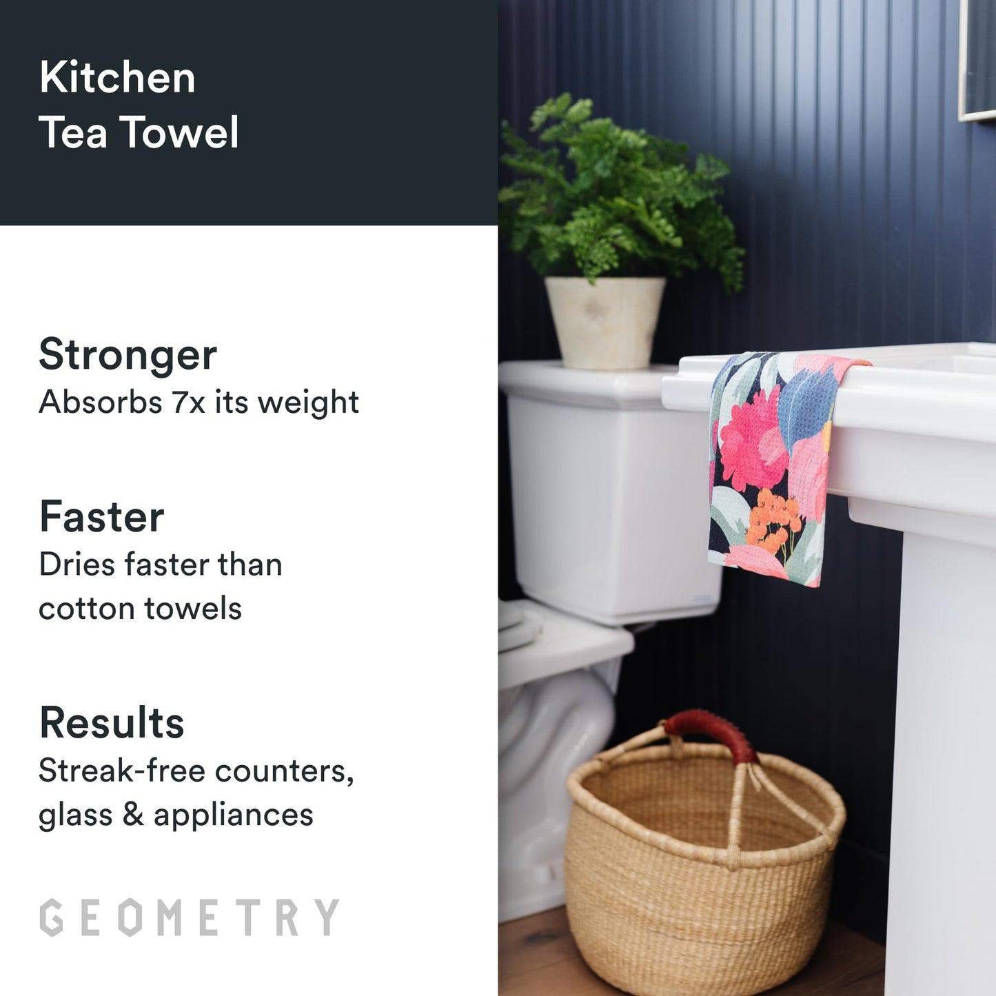 GEOMETRY Kitchen Tea Towels - Quick Dry Microfiber Dish Towels for Kitchen Pretty Petals, 18" x 30" 2 Pack