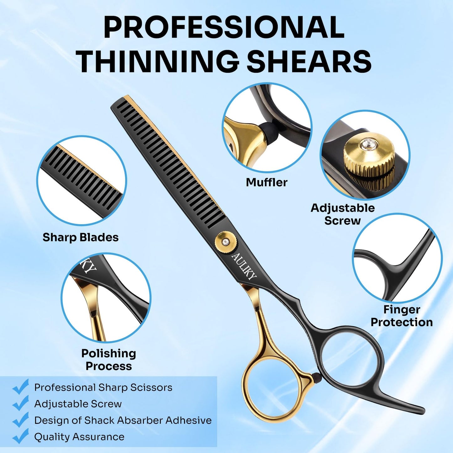 AULikY Hair Cutting Scissors Shears Kits, 15 Pcs Professional Stainless Steel Hairdressing Shears Set Thinning Scissors Beauty and Personal Care AULikY