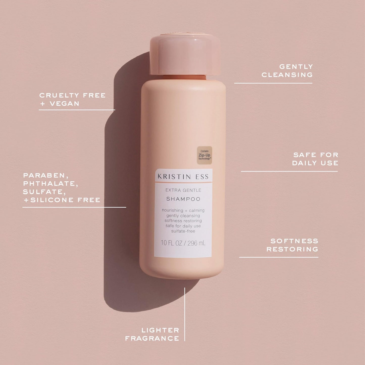 Kristin Ess Hair Extra Gentle Shampoo for Sensitive Skin + Scalp, Moisturizing + Hydrating Shampoo for Dry Hair, Vegan, Color Safe + Keratin Safe, 10