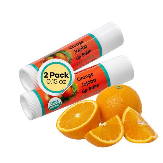 Desert Oasis Skincare | USDA Organic Orange Lip Balm - 70% Jojoba Oil with Beeswax - Natural Orange Essential Oil - Nourishes & Softens Dry Lips