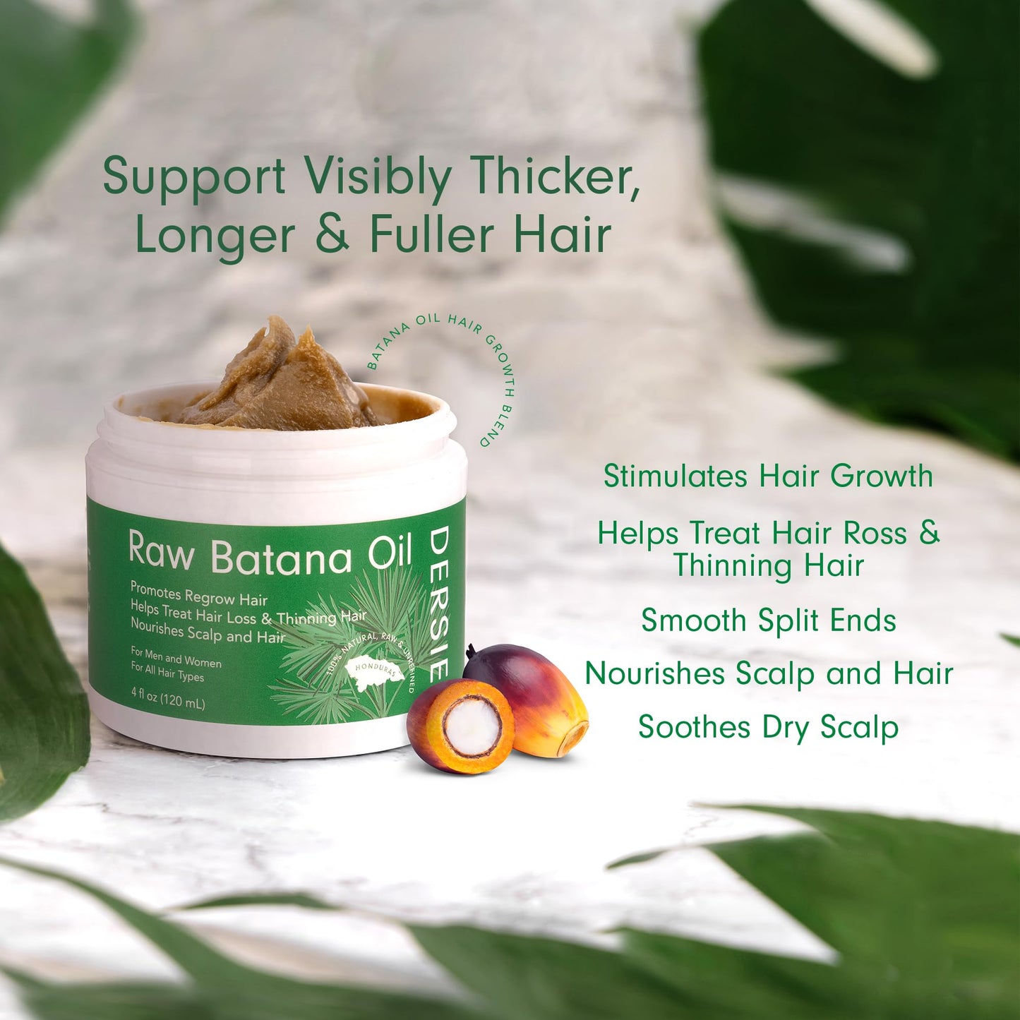 Dersie Batana Oil for Hair Growth: Unrefined Raw Batana Oil Paste Sourced from Honduras - 100% Pure & Organic for Thicker & Stronger Hair - Works as